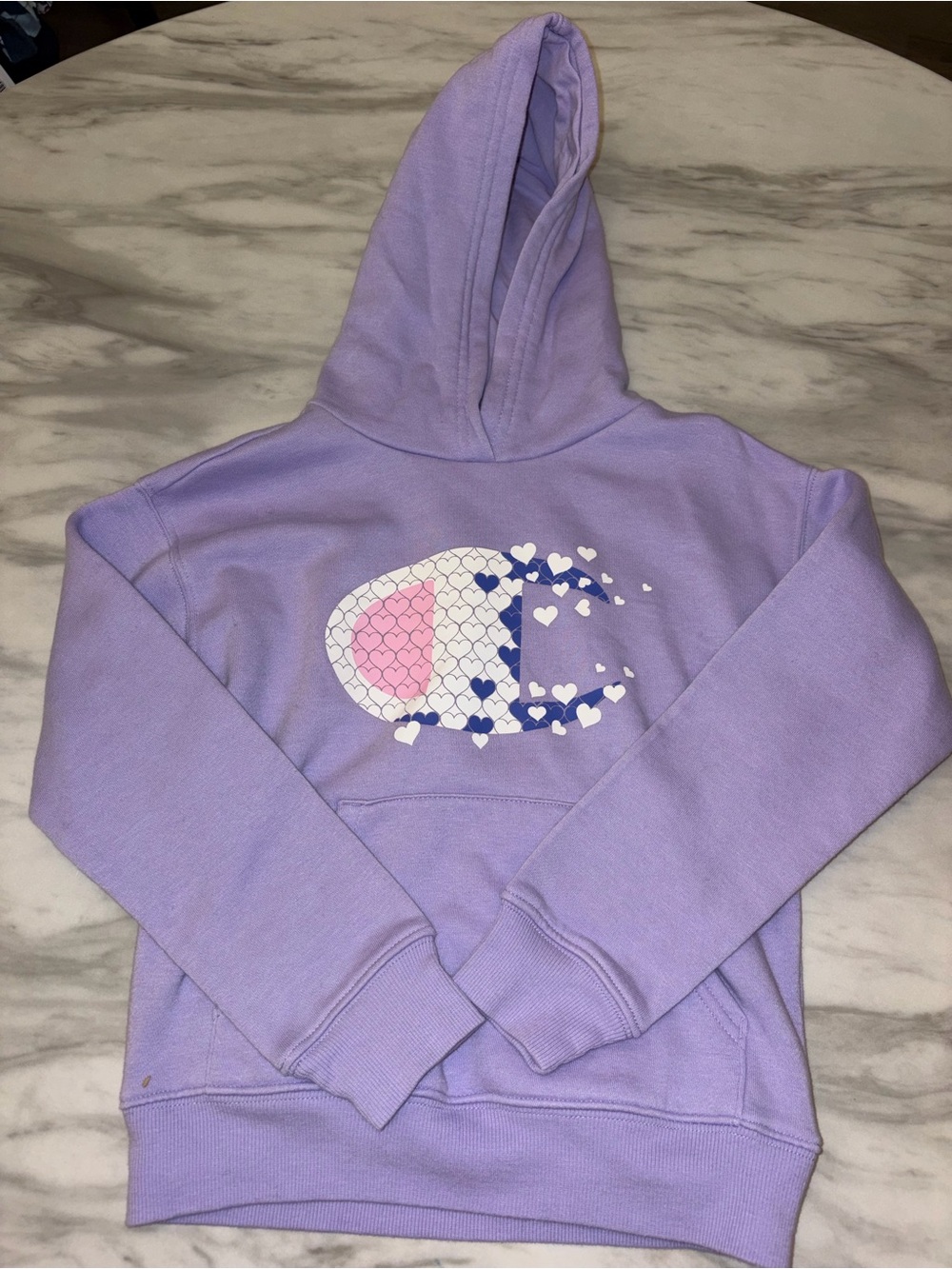 Champion Girls Size 6 Purple Heart Logo Pullover Hoodie Sweatshirt